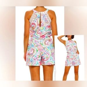 PAISLEY HALTER LACE TRIM ROMPER by ARYEH NWT